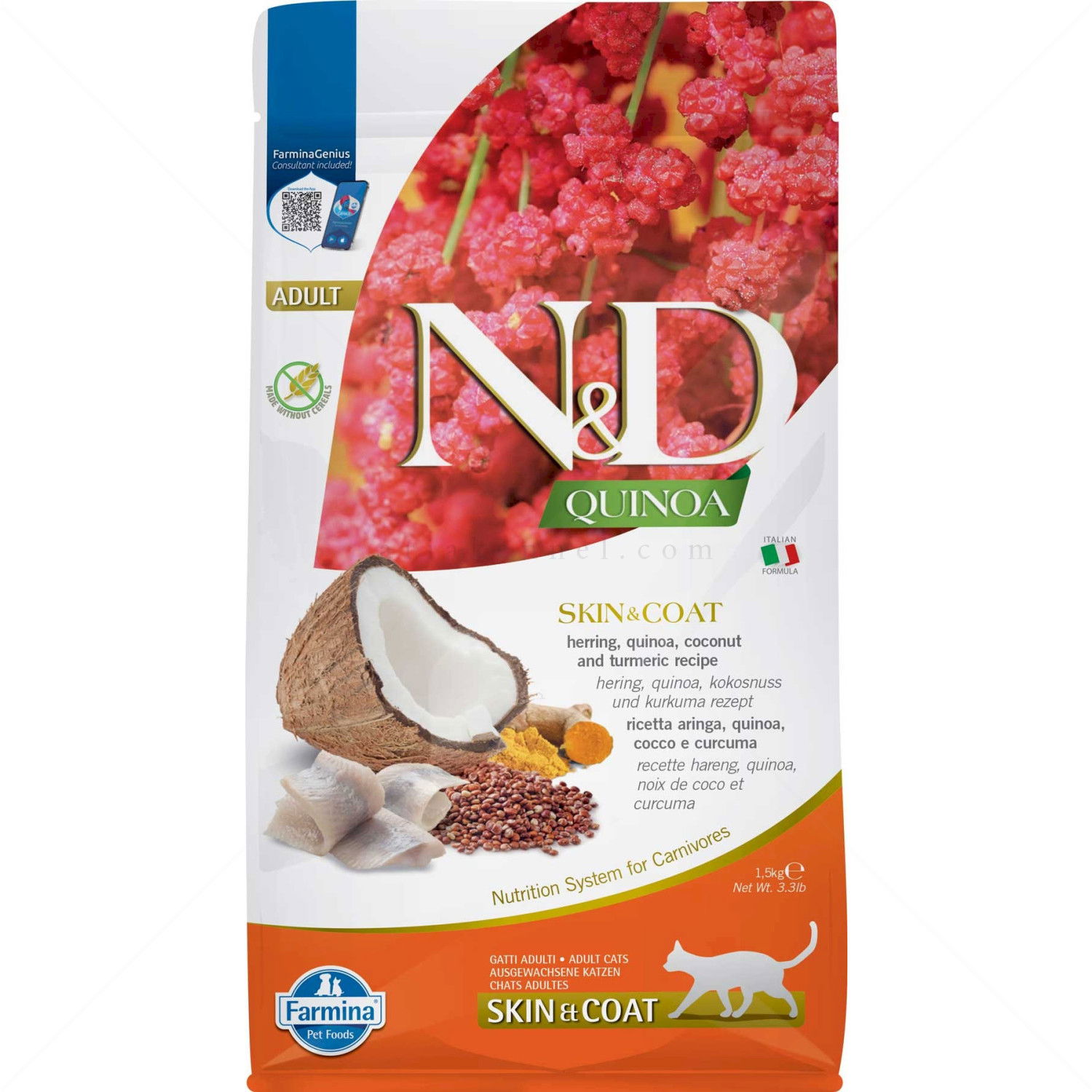 N&D Cat 1.500 кг. Quinoa Skin & Coat Herring