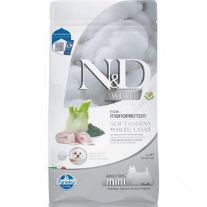 Храна за бели кучета 2 кг N&D White Dog Spirulina Adult Mini, Sea bass and fennel