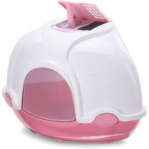 Закрита ъглова котешка тоалетна IMAC Ginger, бяло/розово