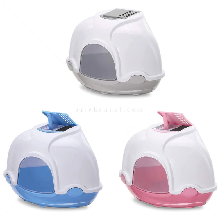 Закрита ъглова котешка тоалетна IMAC Ginger, бяло/синьо