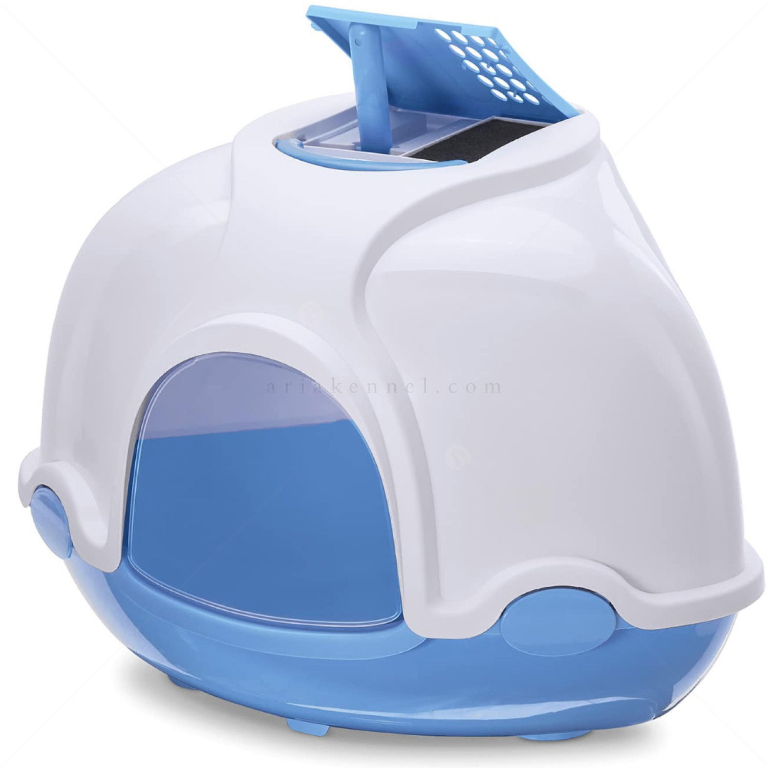 Закрита ъглова котешка тоалетна IMAC Ginger, бяло/синьо