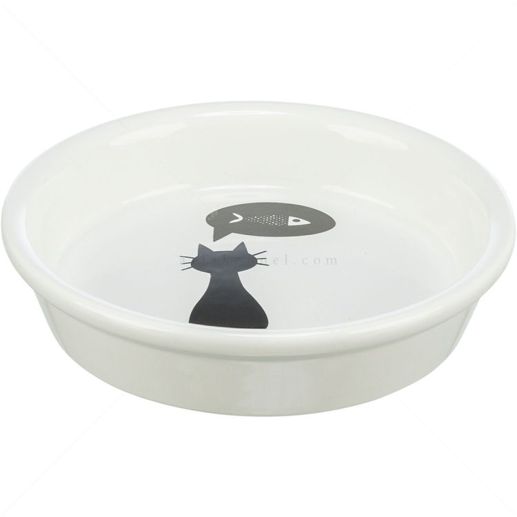 Керамична купа Коте с рибка, TRIXIE Cat , 13 см, бяла