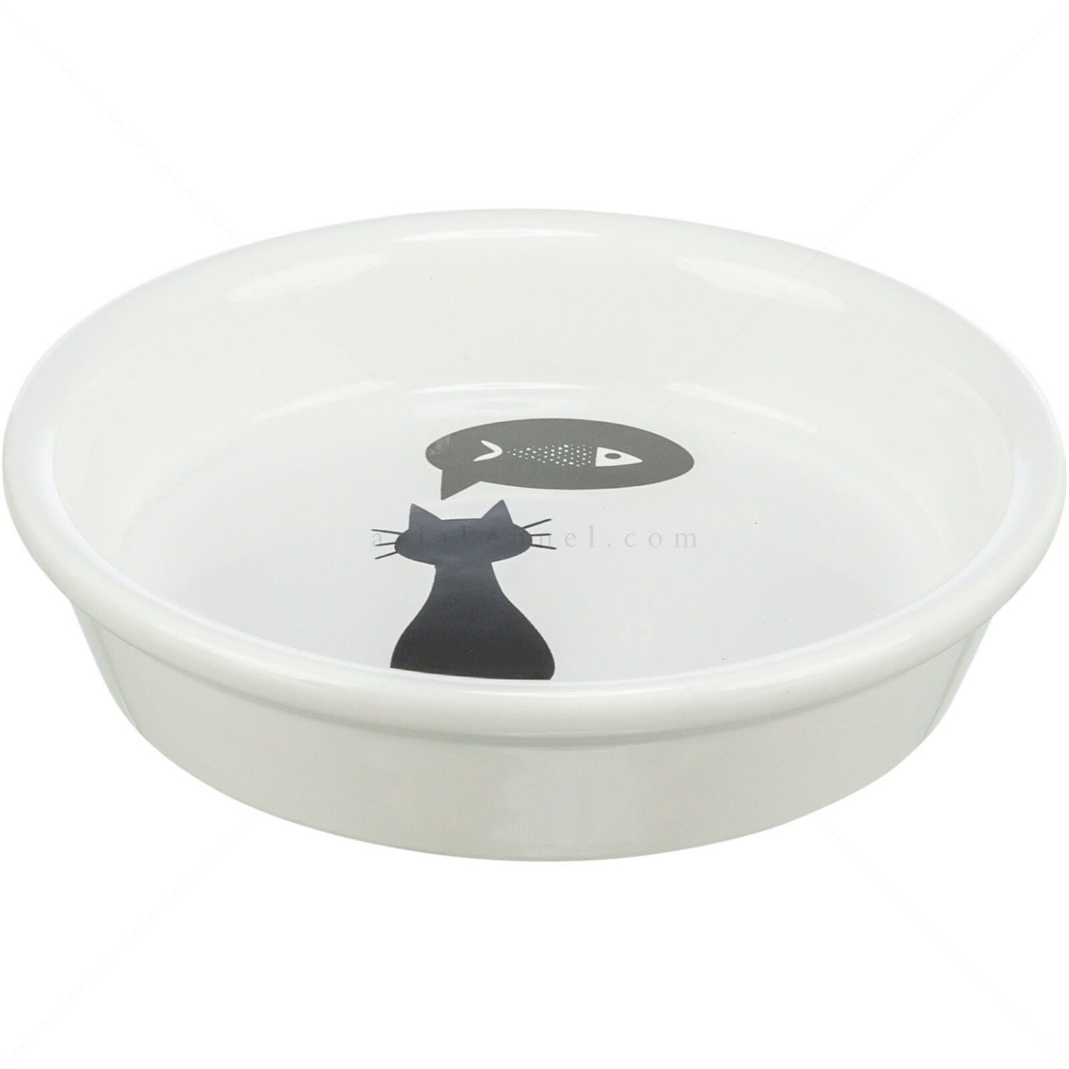 Керамична купа Коте с рибка, TRIXIE Cat , 13 см, бяла