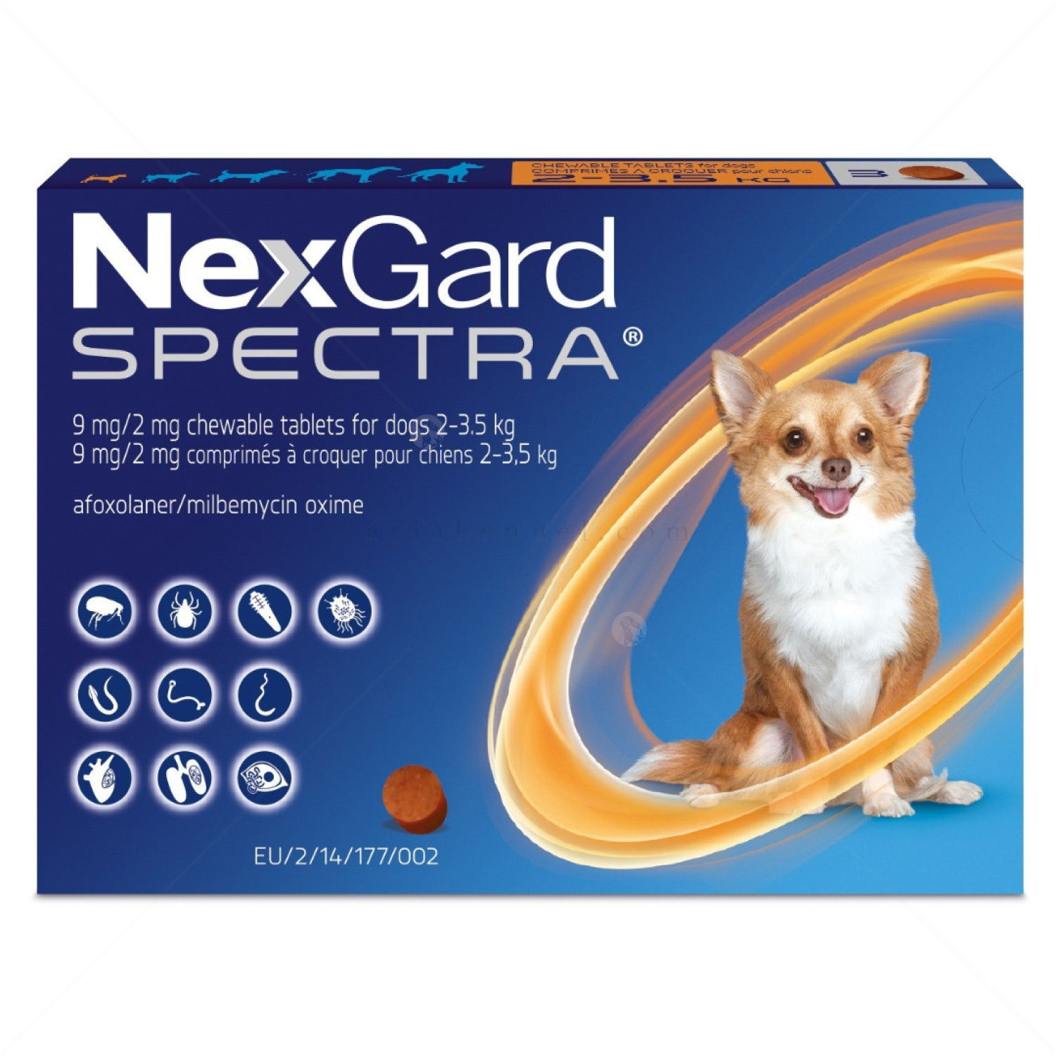 Комбинирана таблетка за вътрешно и външно обезпаразитяване NEXGARD SPECTRA 1x9/2 mg