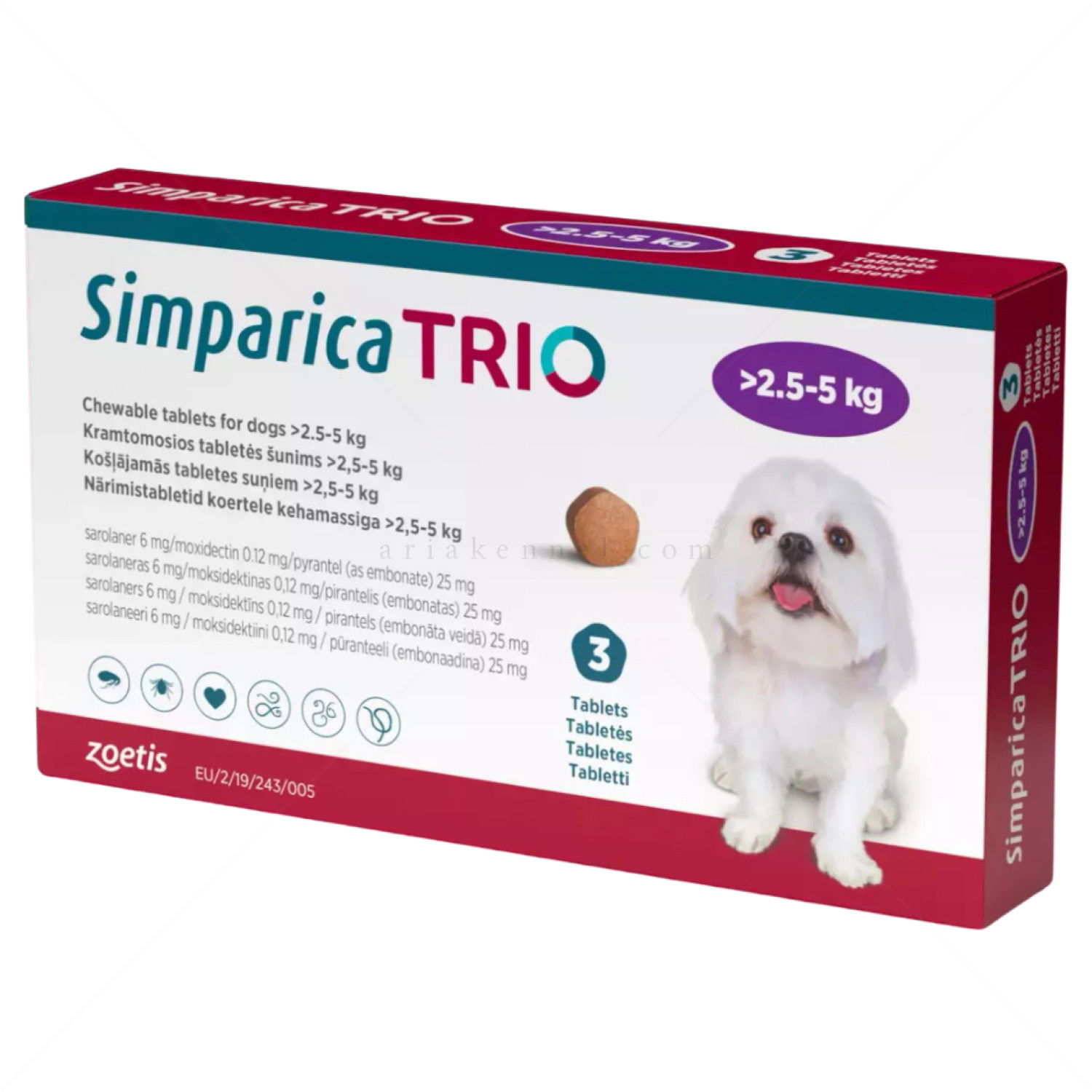 Комбинирана таблетка за вътрешно и външно обезпаразитяване SIMPARICA TRIO 1x6 mg