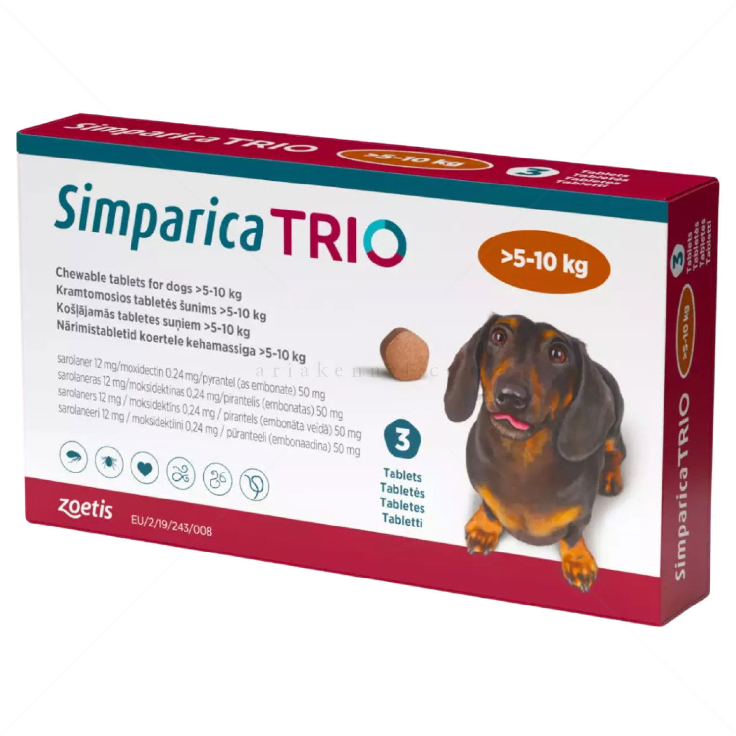 Комбинирана таблетка за вътрешно и външно обезпаразитяване SIMPARICA TRIO 1x12 mg