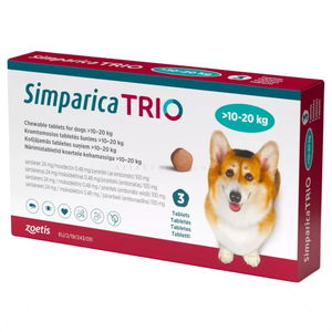 Комбинирана таблетка за вътрешно и външно обезпаразитяване SIMPARICA TRIO 1x24 mg