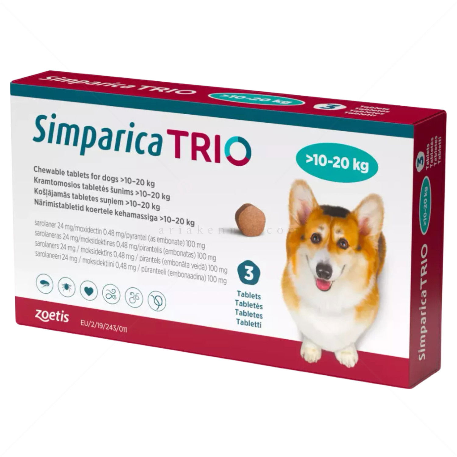 Комбинирана таблетка за вътрешно и външно обезпаразитяване SIMPARICA TRIO 1x24 mg