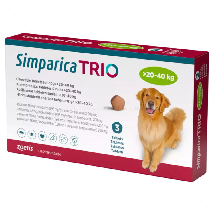 Комбинирана таблетка за вътрешно и външно обезпаразитяване SIMPARICA TRIO 1x48 mg