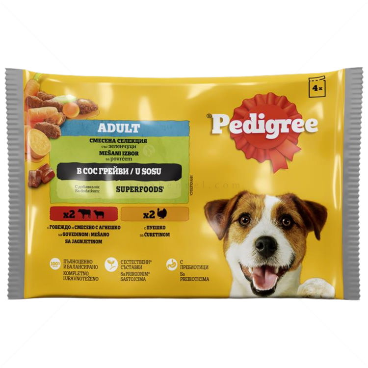Паучове с говеждо, агнешко и пуешко месо в сос грейви PEDIGREE Multipack Adult