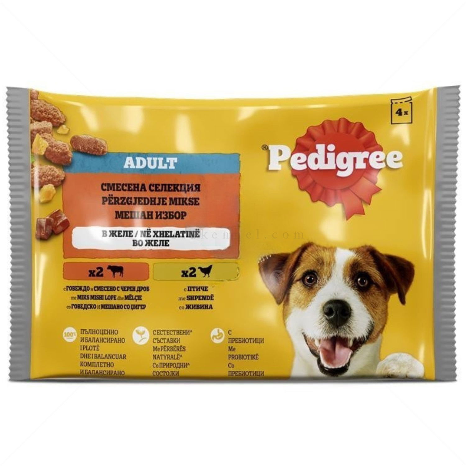 Паучове с птиче месо и говеждо и черен дроб в желе PEDIGREE Multipack Adult