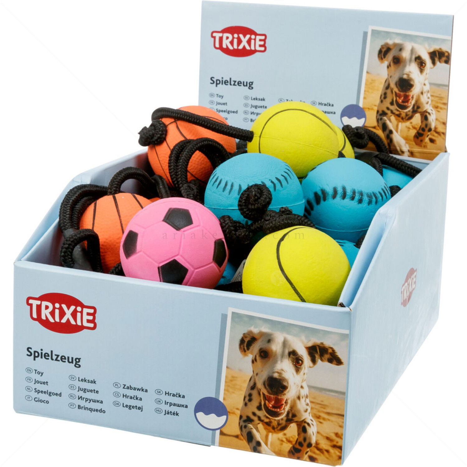 Каучукова плътна топка с въже за дърпане TRIXIE, жълта