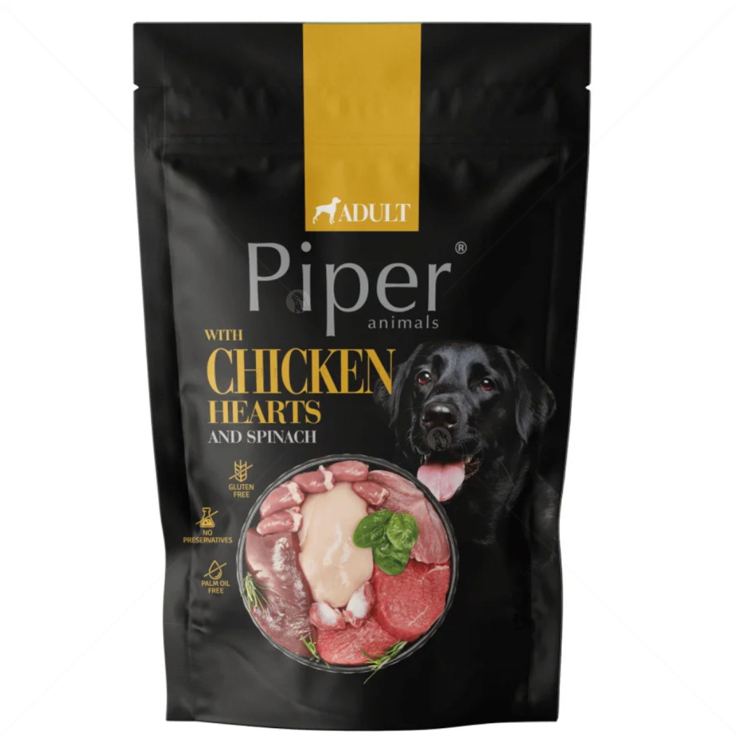 Пауч с пилешки сърца и спанак 500 гр PIPER Adult Chicken hearts and spinach
