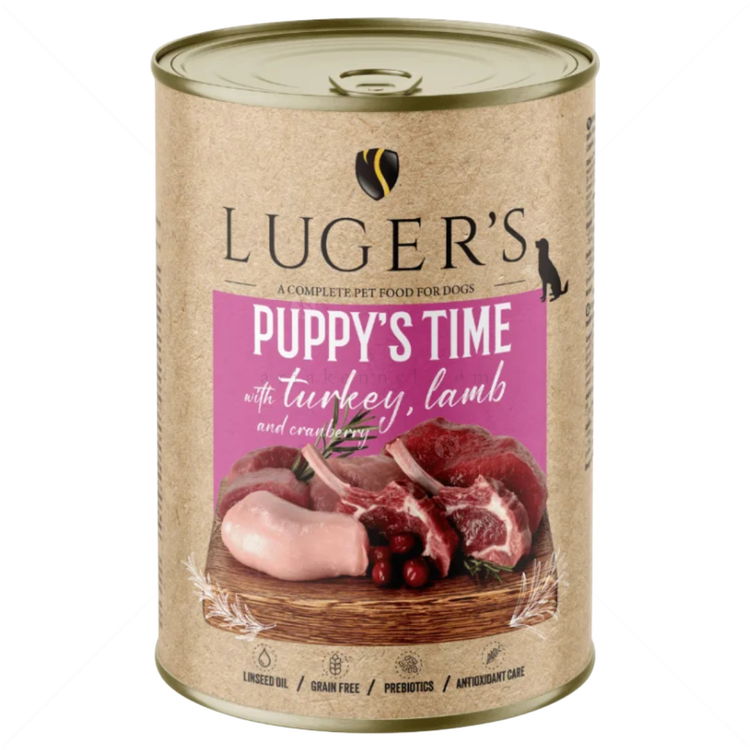 Консерва с пуешко и агнешко месо 400 гр LUGERS Puppy's Time Turkey, lamb and cranberry
