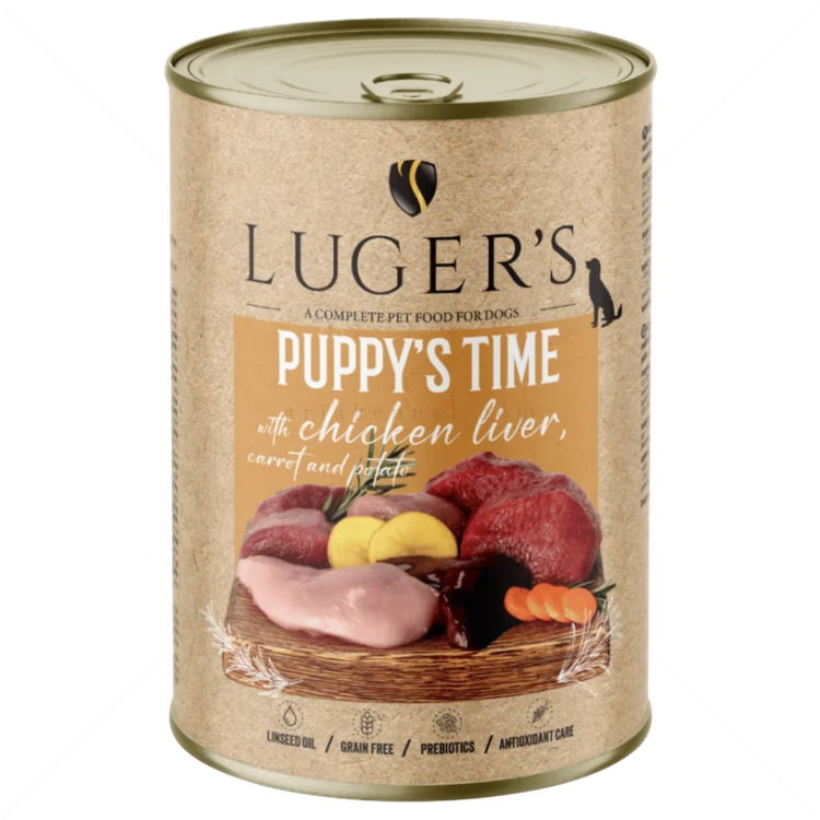 Консерва с пилешки дробчета, морков и картоф 400 гр LUGERS Puppy's Time Chicken liver, carrot and potato