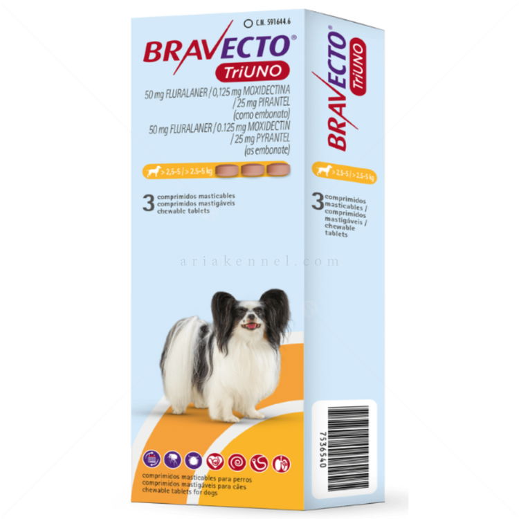 Комбинирани таблетки за вътрешно и външно обезпаразитяване BRAVECTO TriUNO 3x50 мг