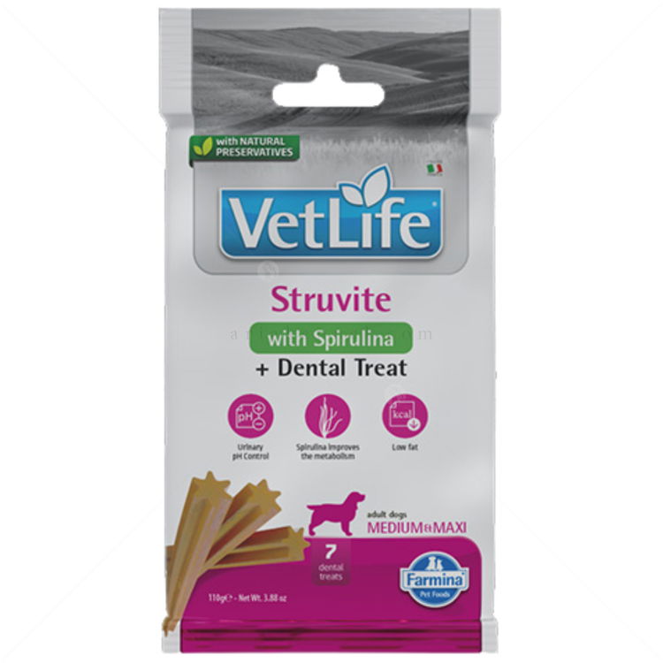 Дентални пръчки за средни и едри породи за контрол на pH на урината VET LIFE Dog Medium&Maxi Dental Treat Struvite