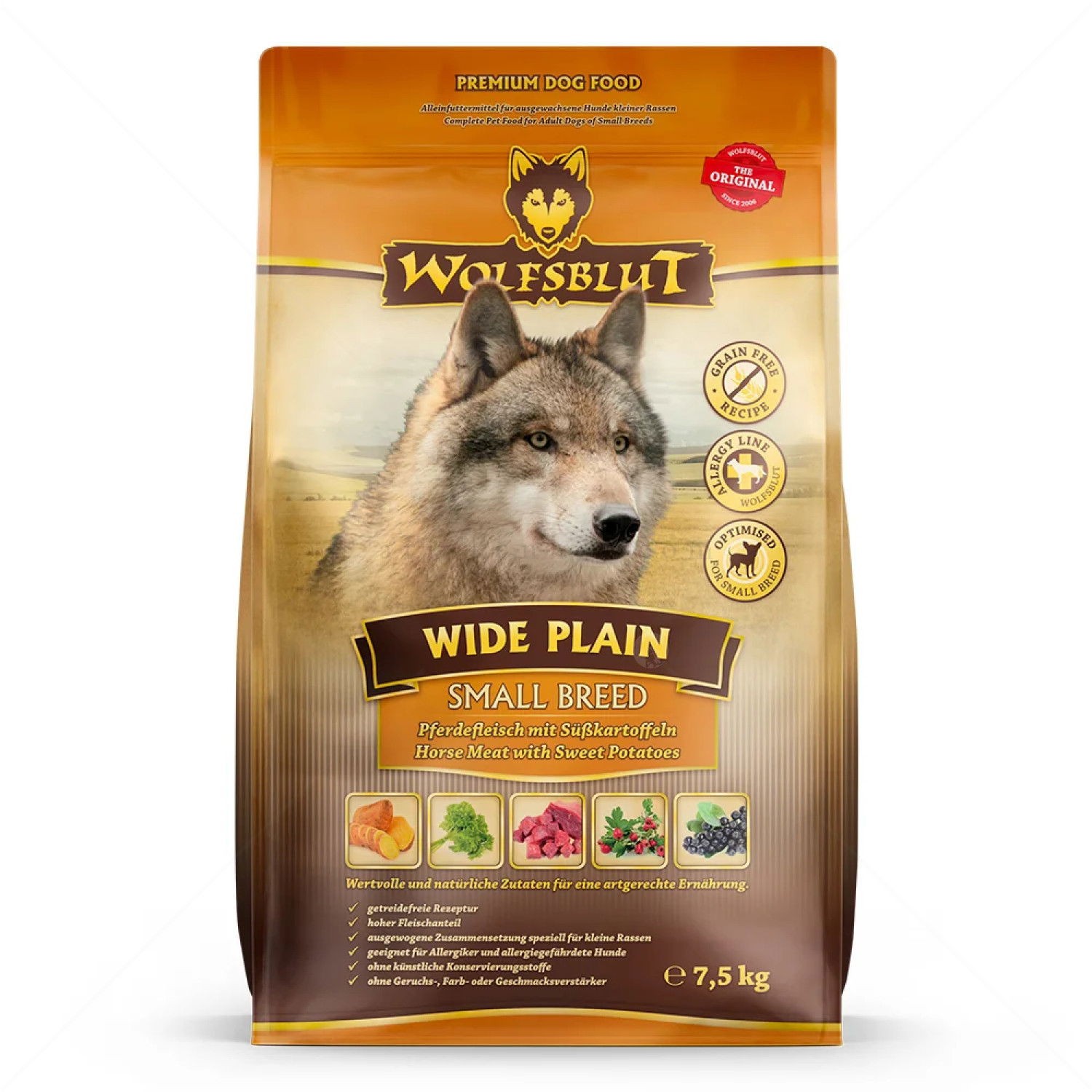 WOLFSBLUT Adult Small Breed Wide Plain 7.5 кг с конско месо и сладък картоф за дребни породи кучета
