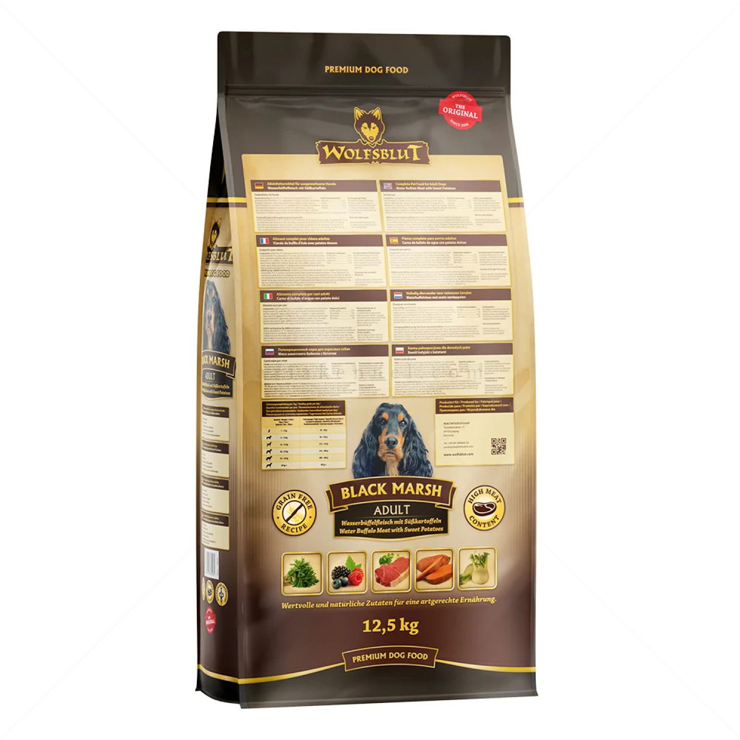 WOLFSBLUT Adult Black Marsh 12.5 кг с воден бивол и сладък картоф за всички породи кучета