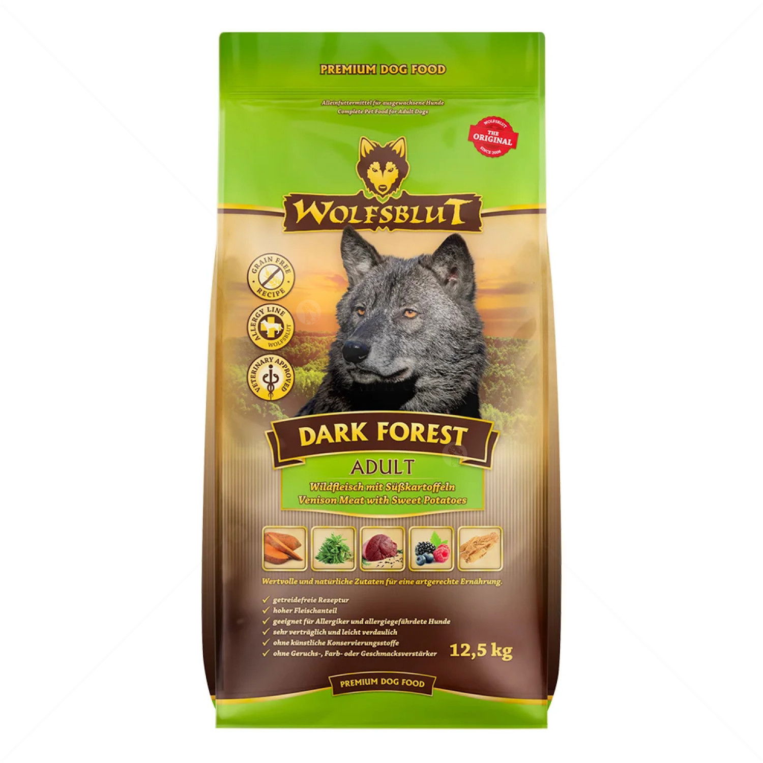 WOLFSBLUT Adult Dark Forest 12.5 кг с дивечово месо и сладък картоф за всички породи кучета