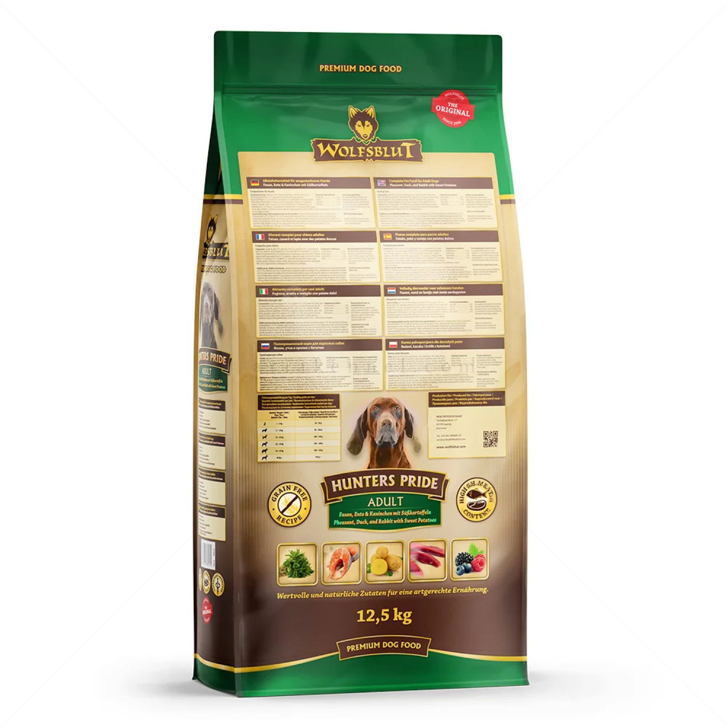 WOLFSBLUT Adult Hunters Pride 12.5 кг с фазан, патица, заешко месо и сладък картоф за всички породи кучета