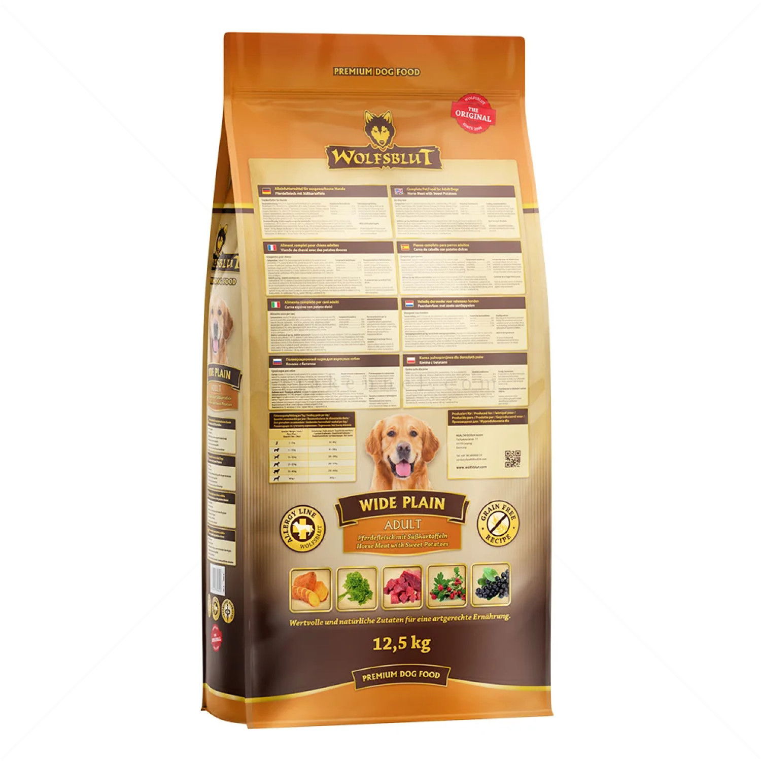 WOLFSBLUT Adult Wide Plain 12.5 кг с конско месо и сладък картоф за всички породи кучета