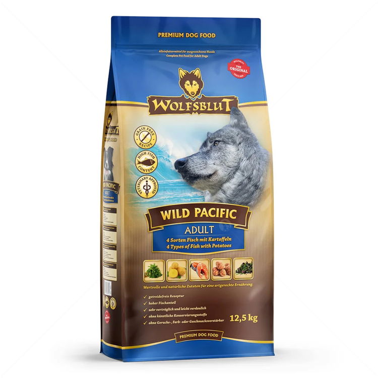 WOLFSBLUT Adult Wild Pacific 12.5 кг с дива тихоокеанска риба и картофи за всички породи кучета