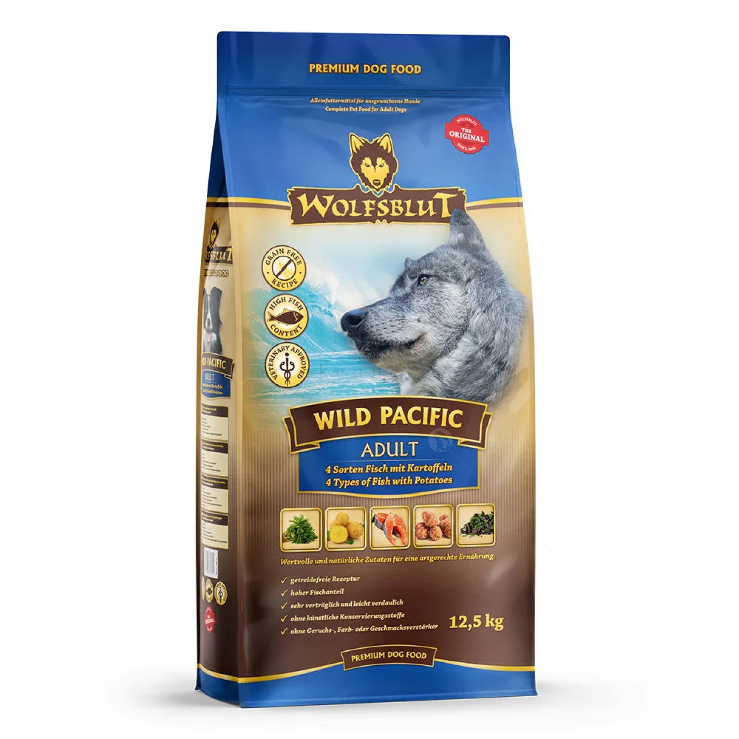 WOLFSBLUT Adult Wild Pacific 12.5 кг с дива тихоокеанска риба и картофи за всички породи кучета