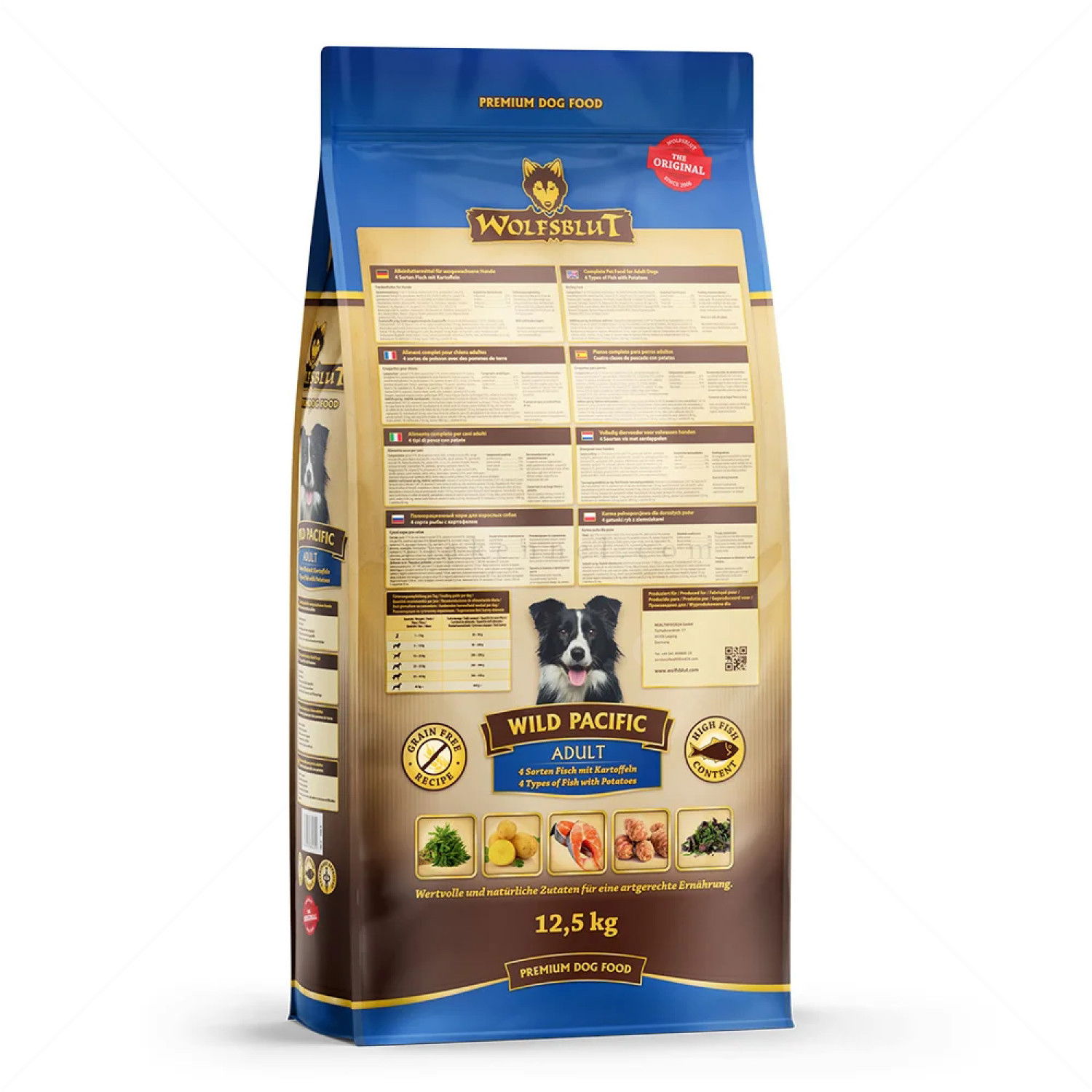 WOLFSBLUT Adult Wild Pacific 12.5 кг с дива тихоокеанска риба и картофи за всички породи кучета
