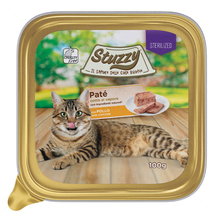 Пастет за кастрирани котки 100 гр STUZZY Paté Adult Sterilised Chicken