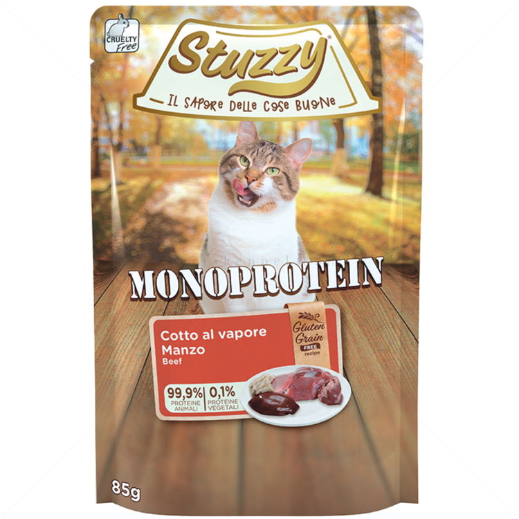 Монопротеинов пауч за котки без зърно 85 гр STUZZY Cat Grain Free Monoprotein Pouch Adult Beef