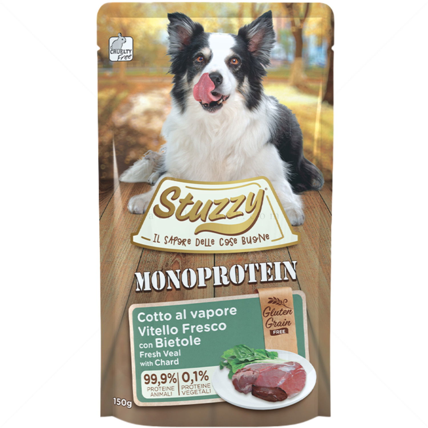 Монопротеинов пауч за кучета без зърно 150 гр STUZZY Dog Grain Free Monoprotein Pouch Adult Veal with chard
