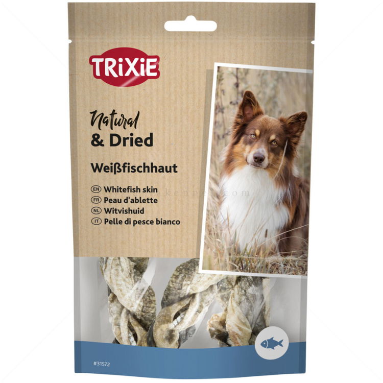 Усукани изсушени пръчици от бяла риба TRIXIE Natural & Dried Sushi Twister Whitefish skin