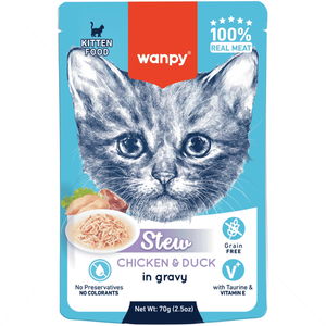 Пауч за малки котенца с пилешко и патешко месо в сос 70 гр WANPY Kitten Pouch Stew in Gravy Chicken & Duck
