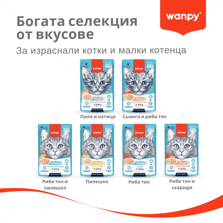 Пауч с пилешко месо в сос 70 гр WANPY Adult Pouch Stew in Gravy Chicken