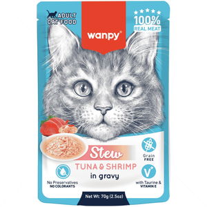 Пауч с риба тон и скариди в сос 70 гр WANPY Adult Pouch Stew in Gravy Tuna & Shrimp
