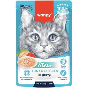 Пауч с риба тон и пилешко месо в сос 70 гр WANPY Adult Pouch Stew in Gravy Tuna & Chicken