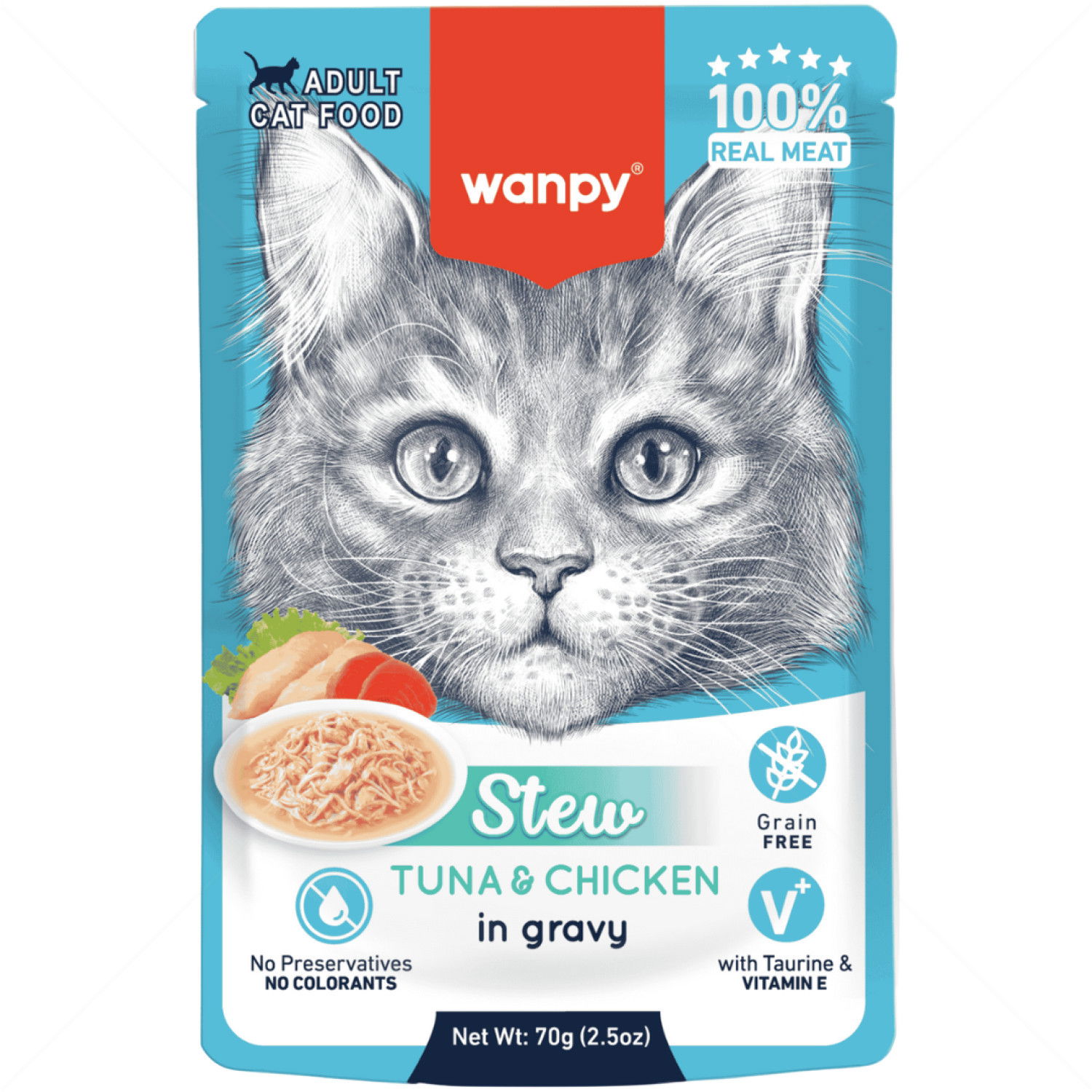 Пауч с риба тон и пилешко месо в сос 70 гр WANPY Adult Pouch Stew in Gravy Tuna & Chicken