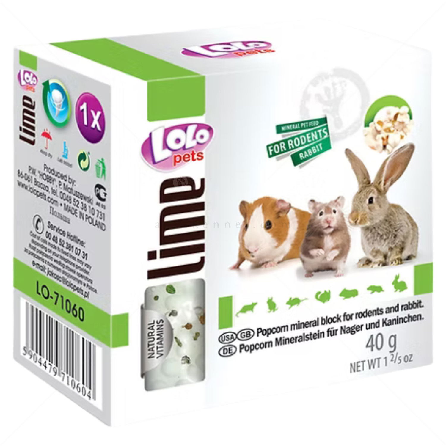Минерално блокче с пуканки LOLO PETS за гризачи, 40 гр