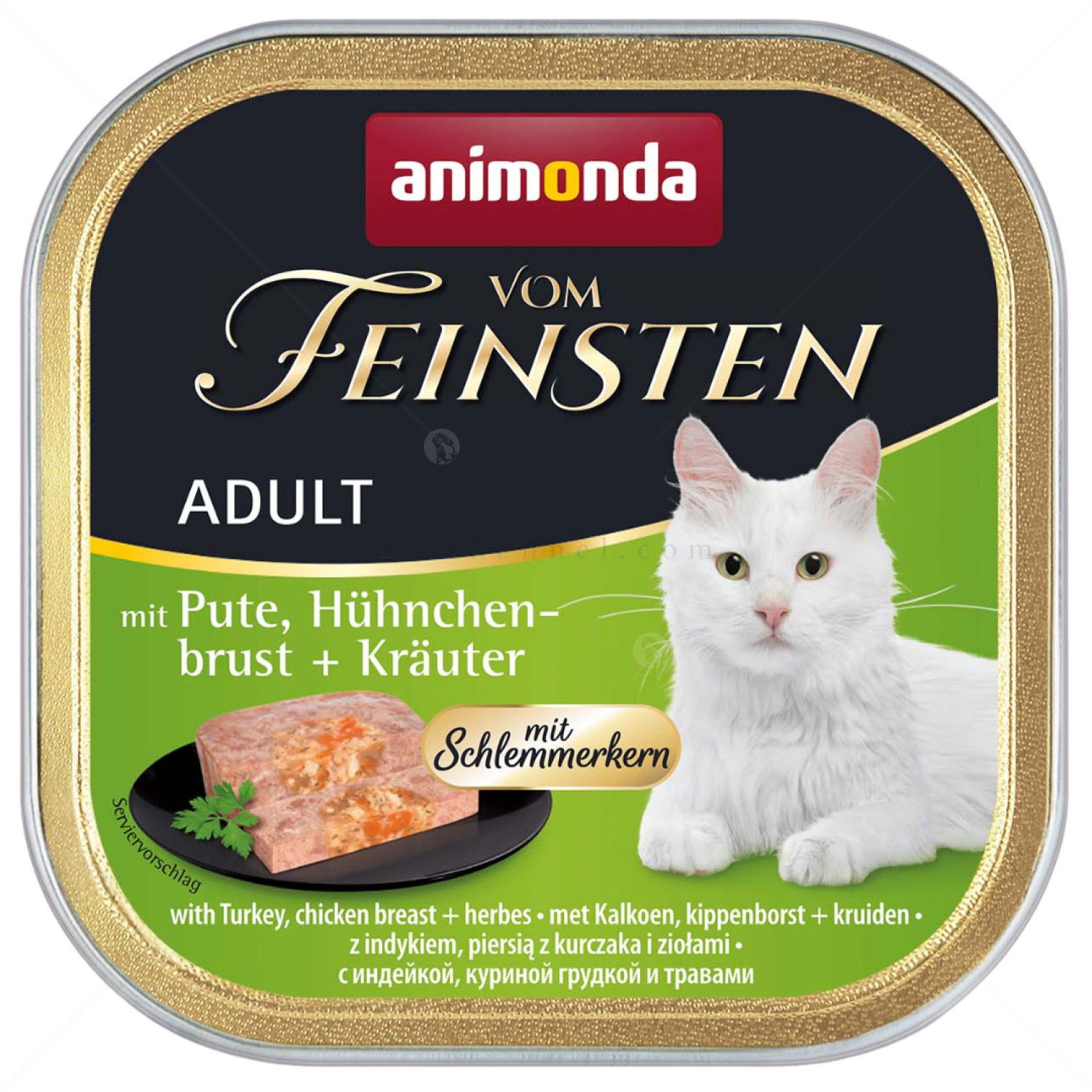 Пастет с гурме сърцевина за котки 100 гр -  VOM FEINSTEN Adult Turkey, chicken breast and herbs