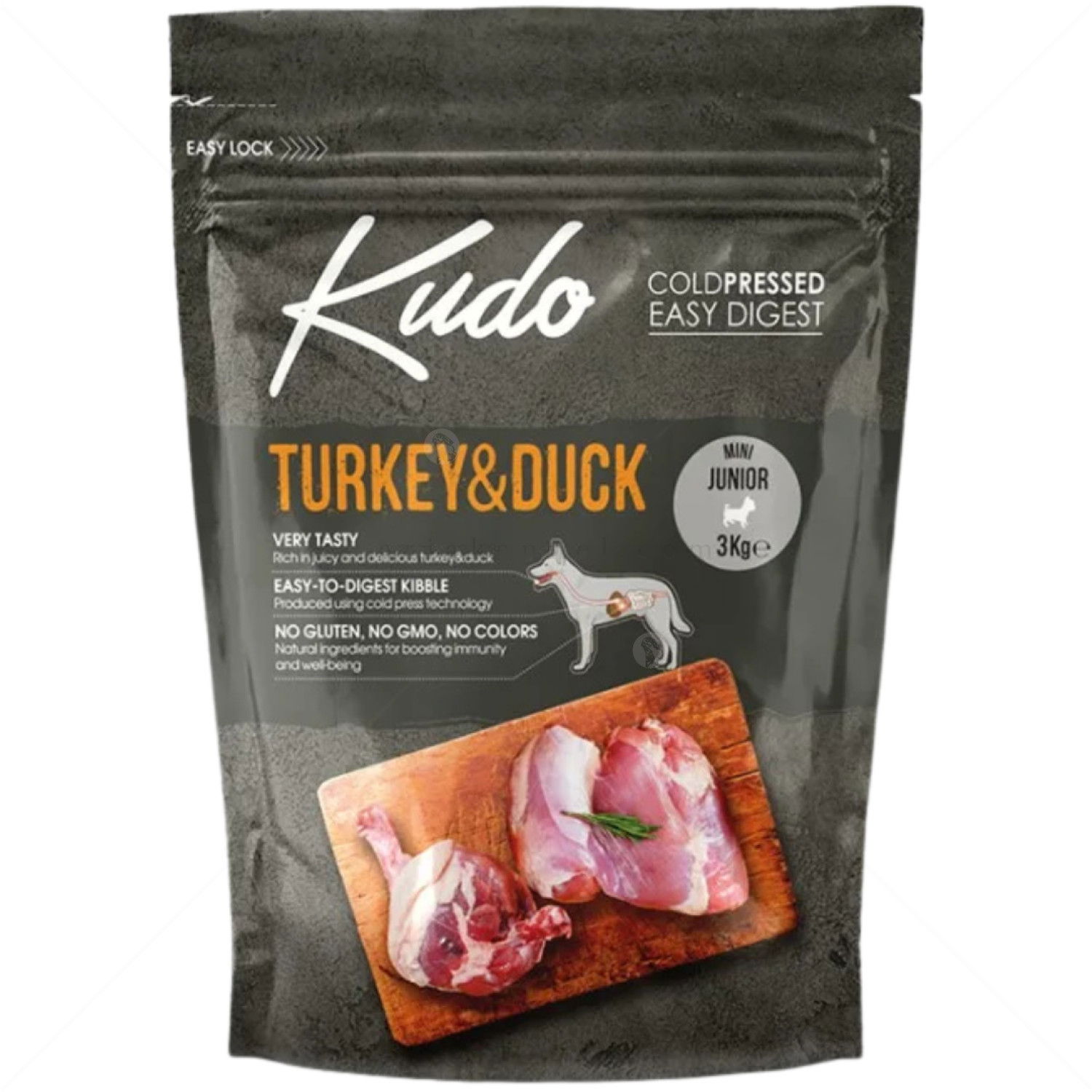 KUDO Low Grain Mini Junior 3 кг Turkey & Duck - студено пресована суха храна