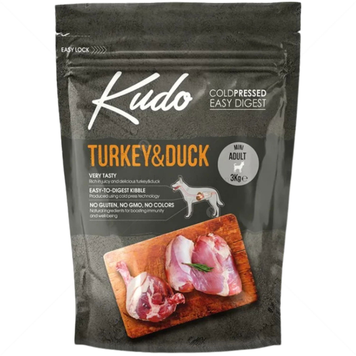 KUDO Low Grain Mini Adult 3 кг Turkey & Duck - студено пресована суха храна