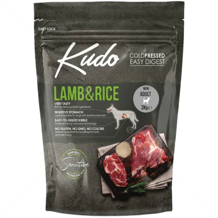 KUDO Low Grain Mini Adult 3 кг Lamb & Rice - студено пресована суха храна