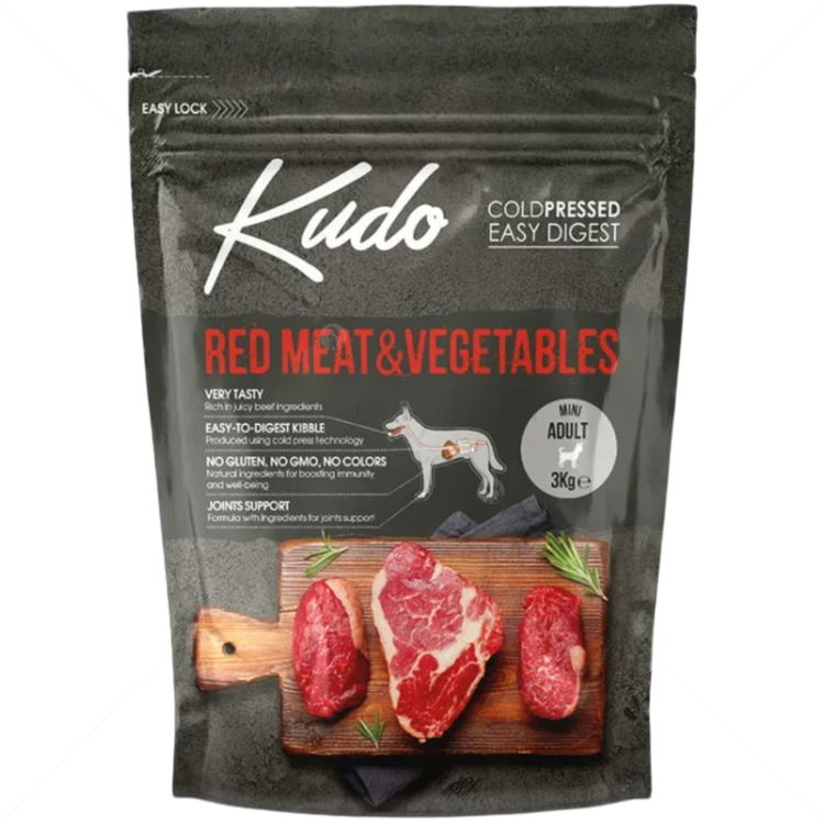 KUDO Low Grain Mini Adult 3 кг Red meat - студено пресована суха храна