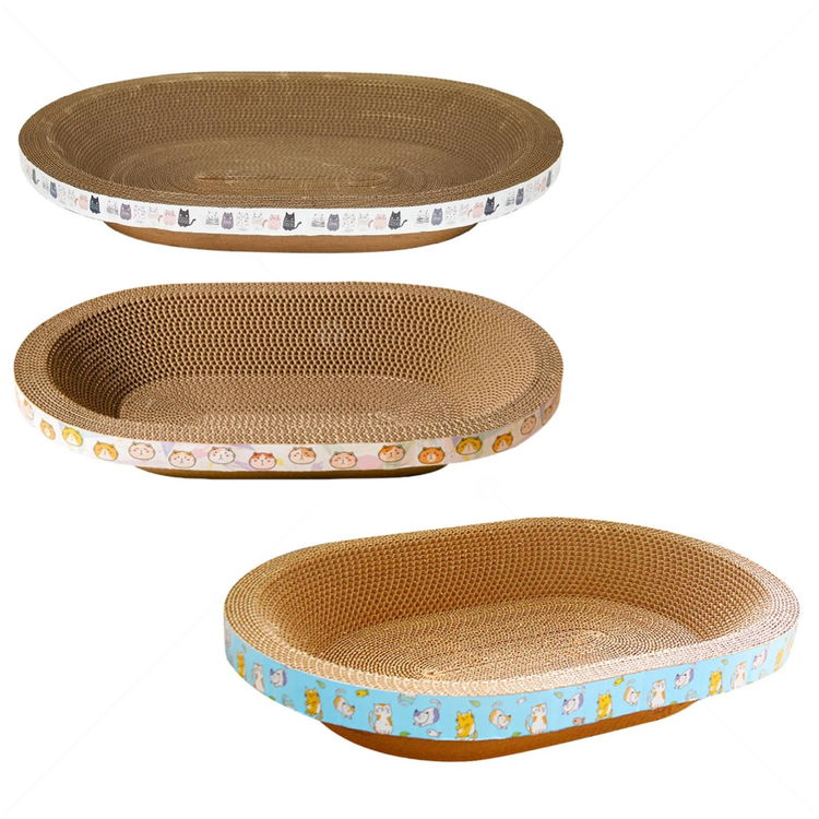 Овално драскало от картон "Легло" с котешка билка AMAZONIA, различни десени