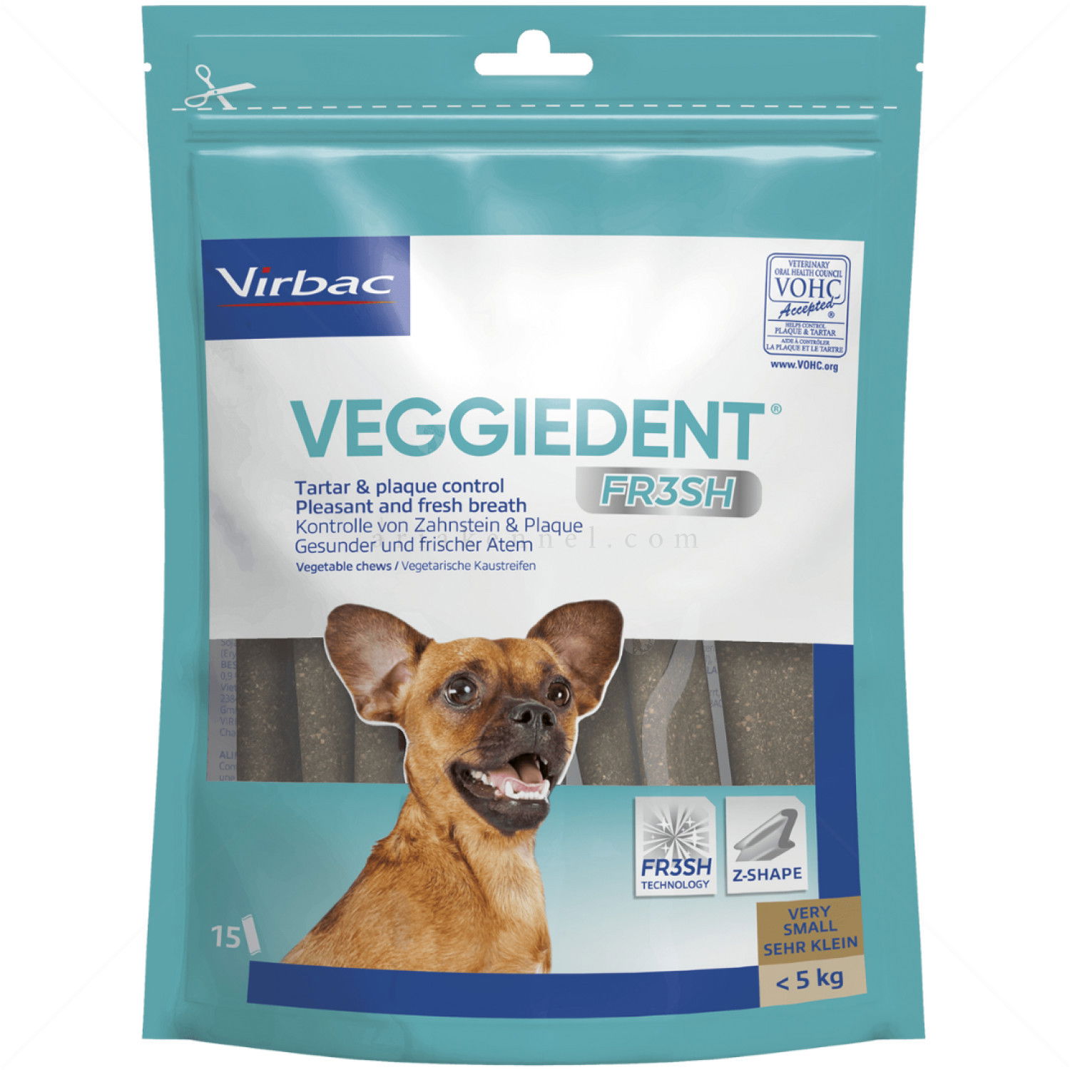 Ламели за дъвчене за кучета с тегло до 5 кг VIRBAC VeggieDent Fr3sh