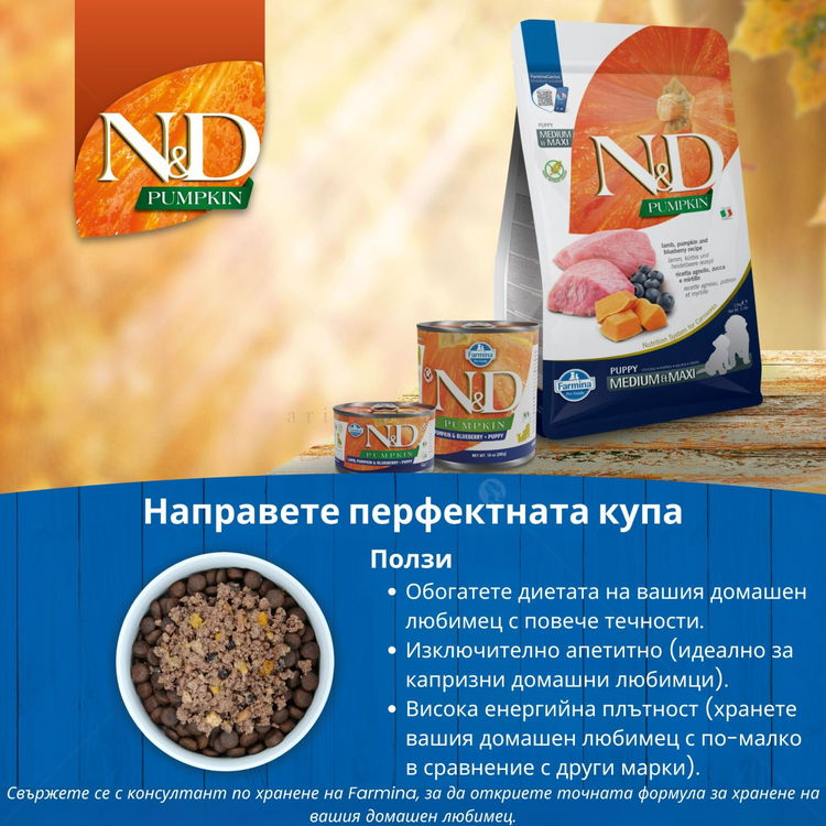 N&D Dog 12 кг Pumpkin Puppy Medium&Maxi Lamb & Blueberry