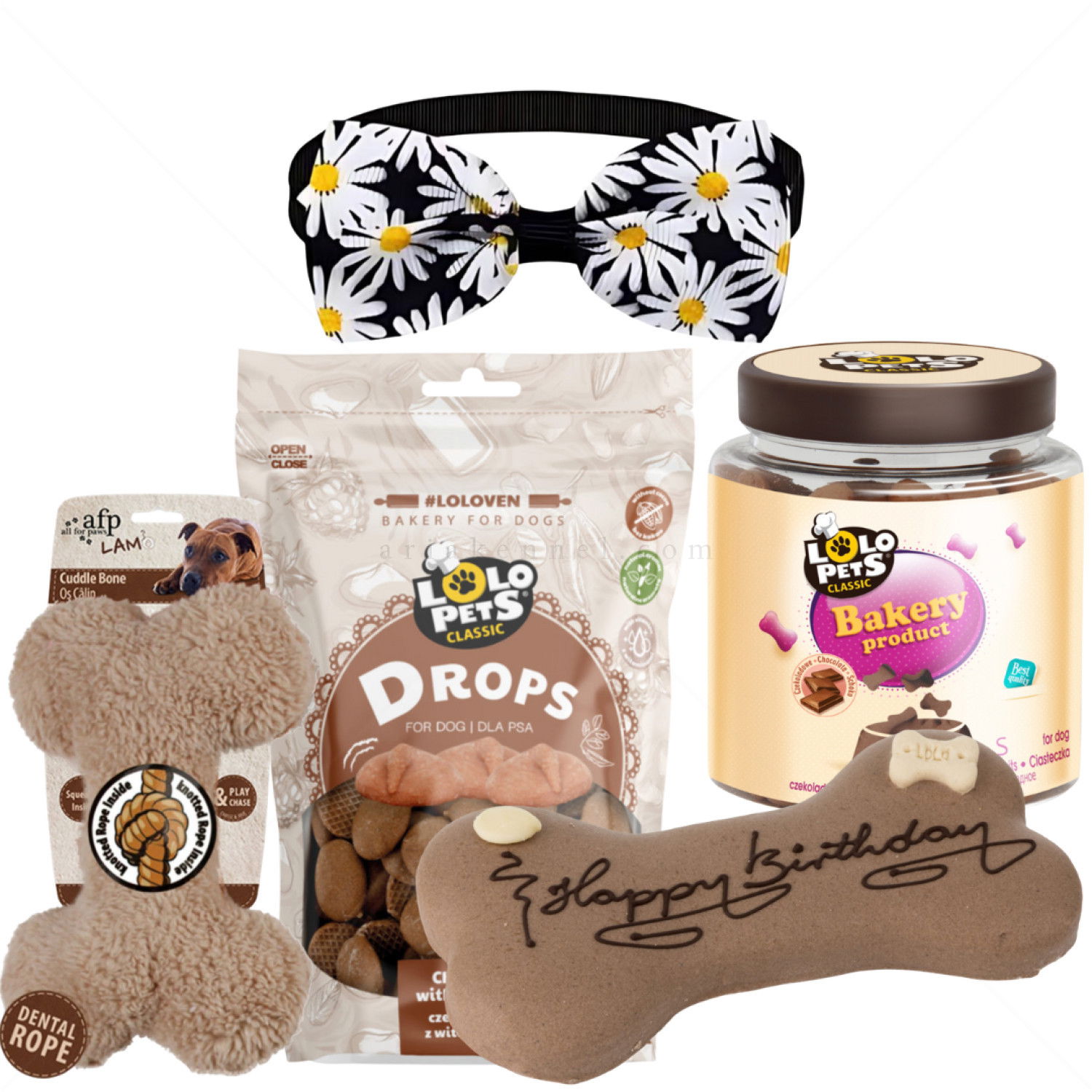 Сет Happy Birthday с торта, бисквитки, папийонка и играчка