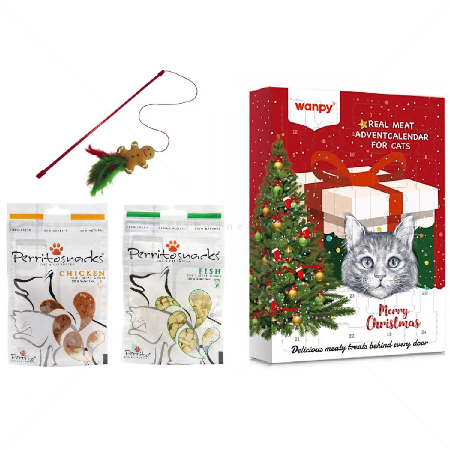 Сет от коледен календар, лакомства и играчка Merry Christmas