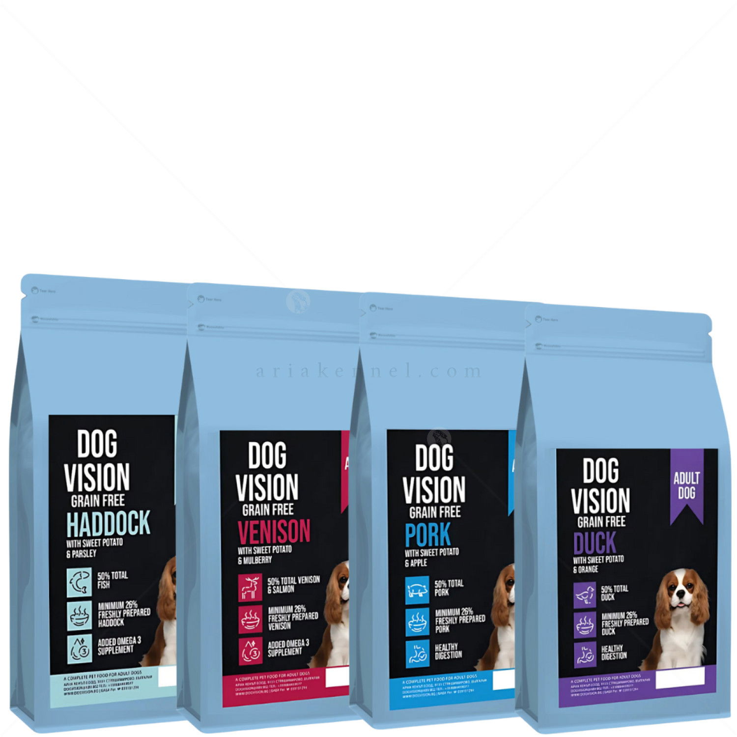 МЕГА ПАКЕТ DOG VISION 4x2 кг - с треска, еленско, патешко и свинско месо